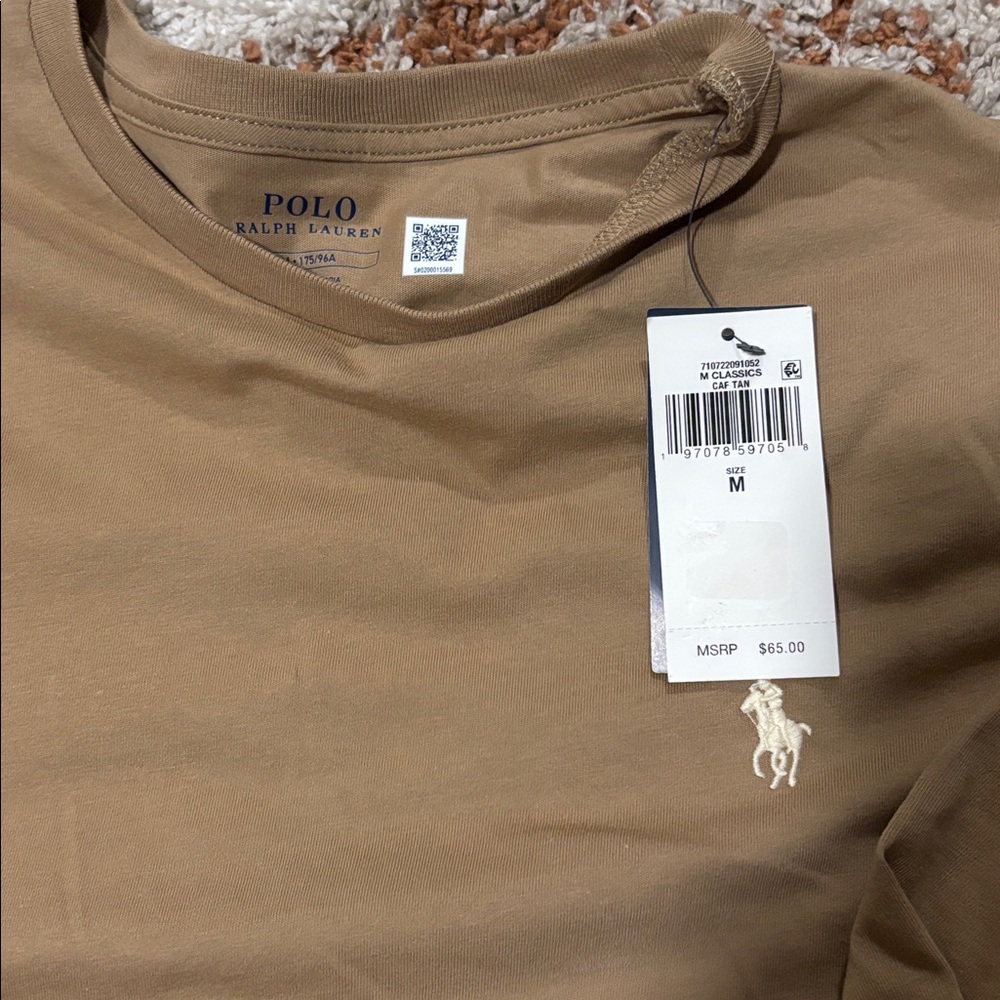 Polo by Ralph Lauren Men’s Tan Crewneck Long Sleeve Shirt - Picture 2 of 6